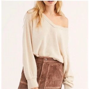 Free People Beige Love Like This Cashmere Pullover V-Neck Jumper Sweater Size S